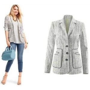 Carol Anderson Blazer Jacket Womens Size 2 White Black Trim Career Button Front